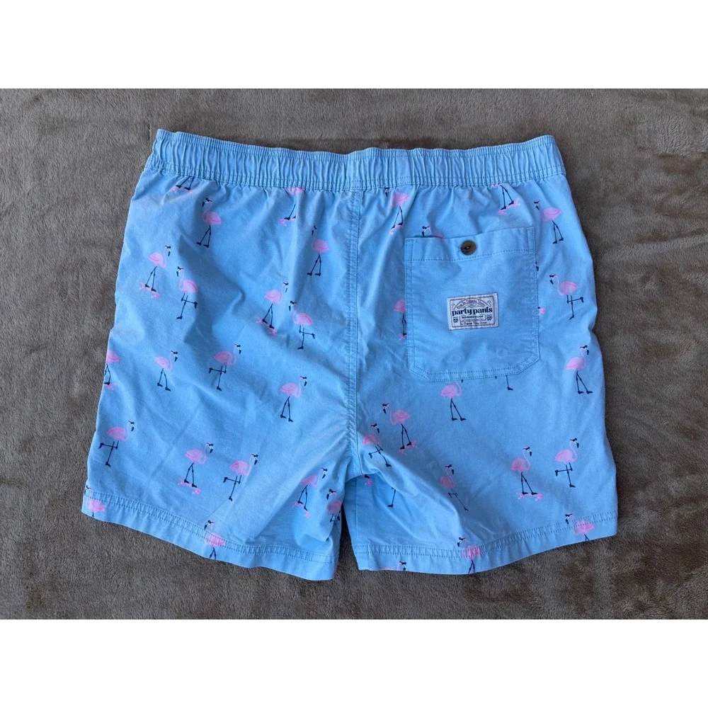 Party Pants Cruisers Mens Large Flamingo Skateboard Swim Trunks Shorts Blue
